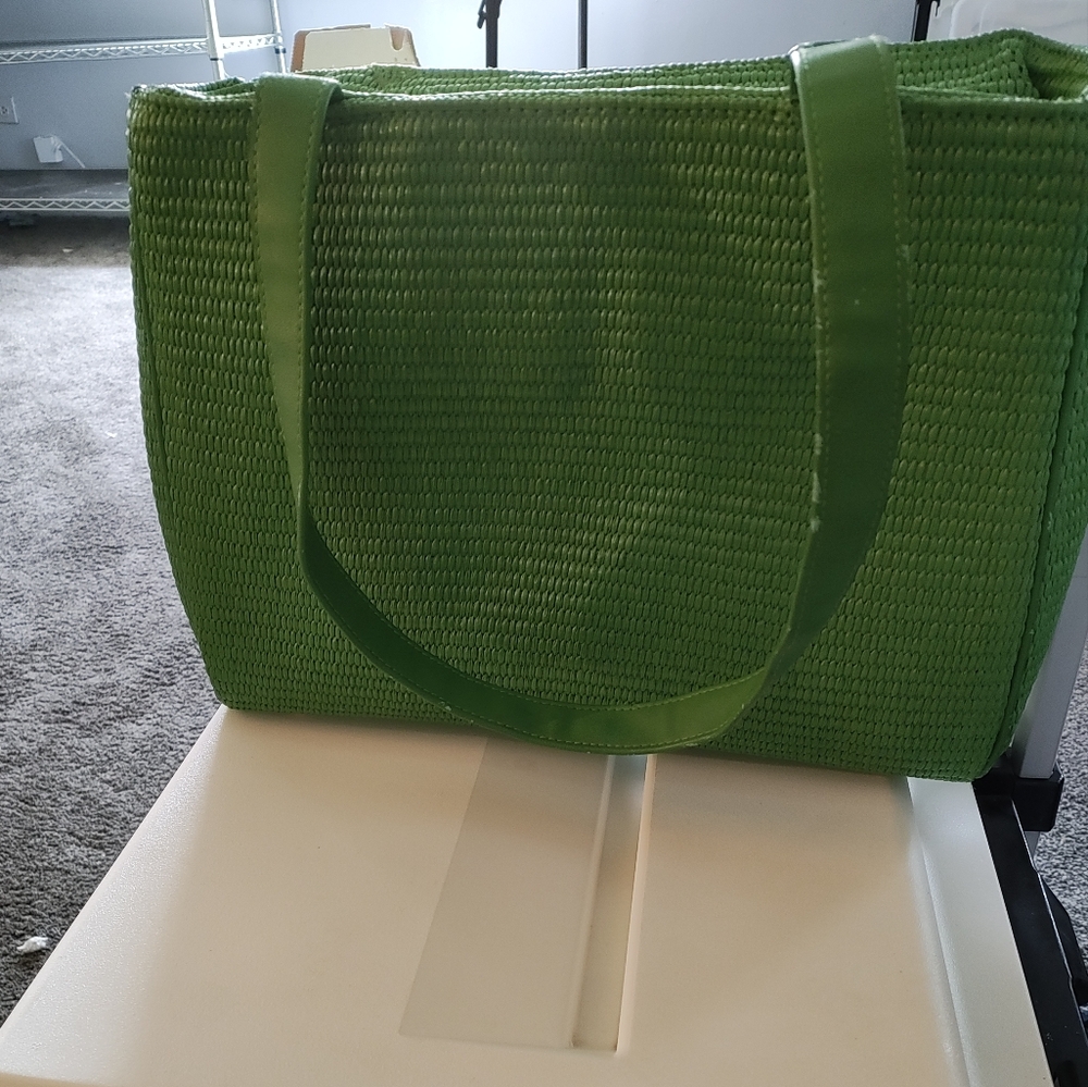 Liz Claiborne Women's Grass Green Shoulder Handbag Purse Braided Olefin 10x13x4